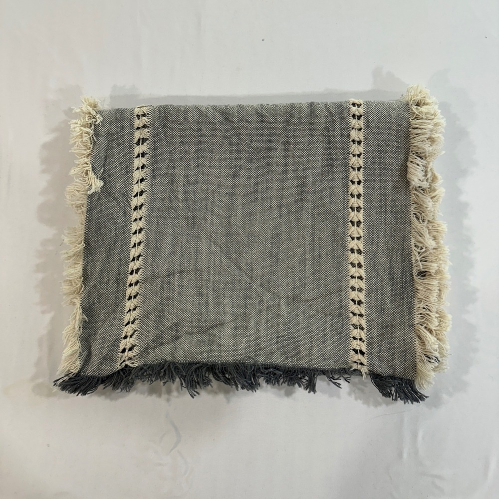 Table Runner Gray Cotton Macrame Lace Fringe Boho Farmhouse 91x13 Gray